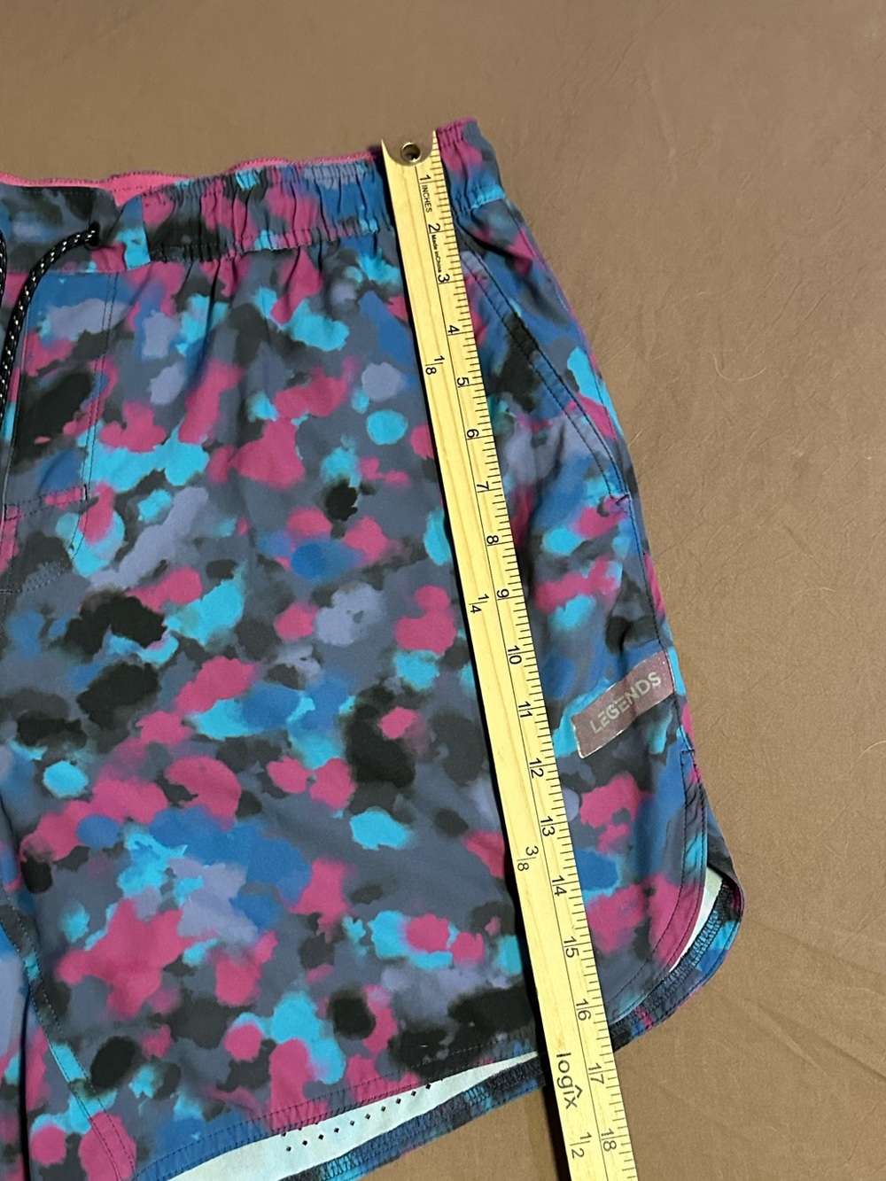 Neon Camo Workout Shorts with Pink Waistband - Picture 5 of 9